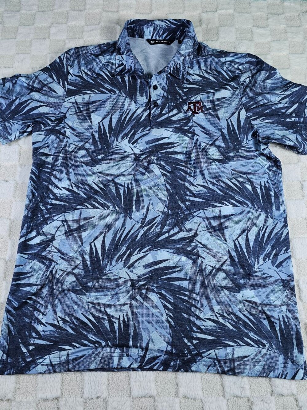 TravisMathew Texas A&M Aggies Polo Mens XL Blue Palm Print Golf Shirt Performanc